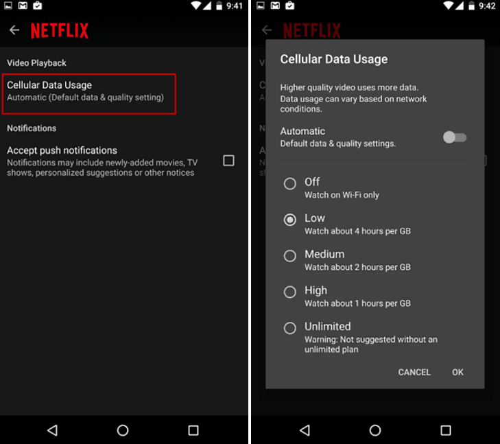 Beschränken Sie die Verwendung von Netflix-Daten auf Android oder iPhone, um durchschnittliche Gebühren zu vermeiden