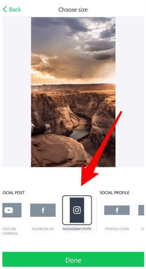 Wählen Sie Instagram Story als Bildgröße.