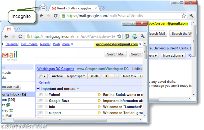 Ein Computer, auf dem zwei Google Mail-Konten auf Chrome ausgeführt werden