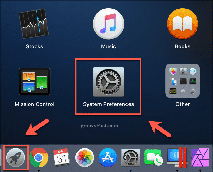 Starten der Systemeinstellungen über das Launchpad unter macOS