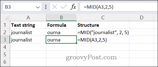 Verwendung der MID-Funktion in Excel
