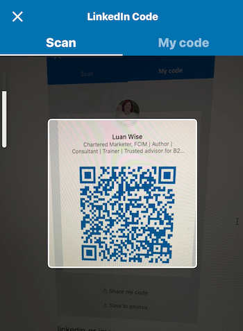 Codebildschirm in der mobilen LinkedIn-App