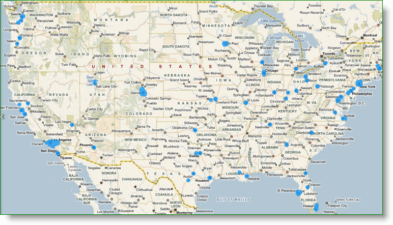 Bing Maps StreetSide US-Berichterstattung