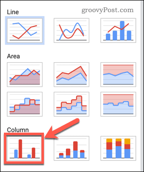 Auswählen eines Säulendiagramms in Google Sheets