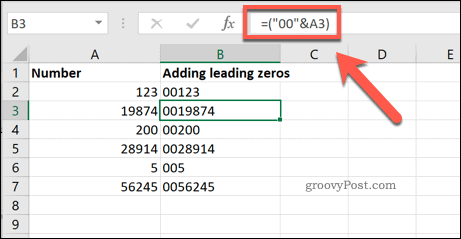 Hinzufügen einer festgelegten Anzahl führender Nullen zu Excel-Zellen