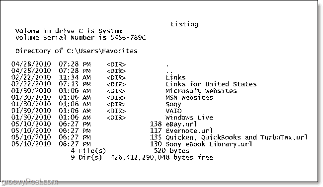 Eine gedruckte Verzeichnisliste mit Windows 7-Ordnerinhalten