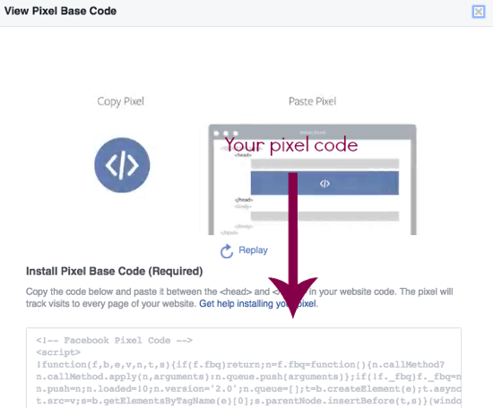Kopieren Sie Ihren Facebook-Pixelcode direkt von dieser Seite.
