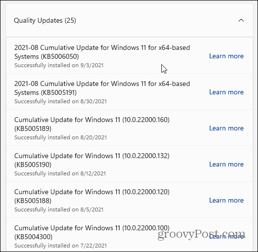 Qualitätsupdates Windows 11