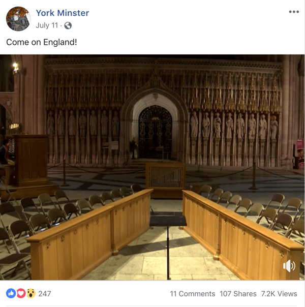 Beispiel eines Facebook-Posts mit einem aktuellen Thema aus dem York Minster.