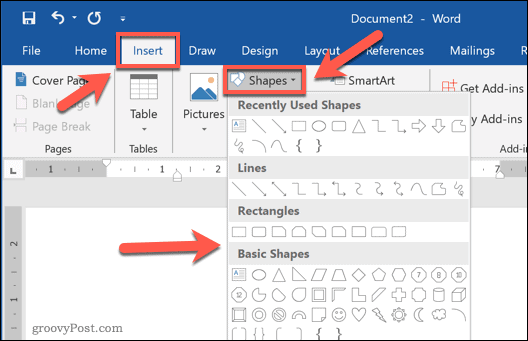 Einfügen einer neuen Form in Word