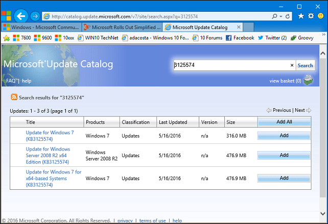 Windows 7-Paket aktualisieren