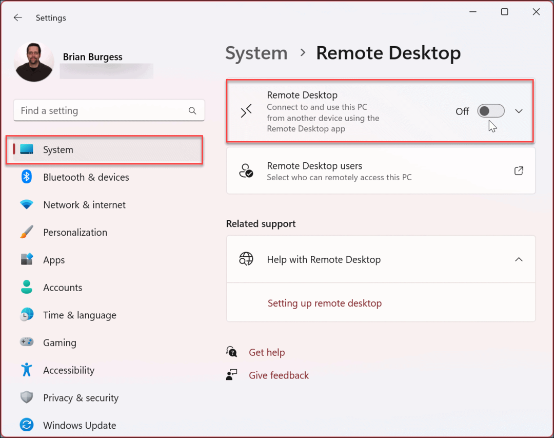 Deaktivieren Sie Remotedesktop unter Windows 11