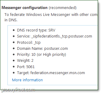 Richten Sie Ihre Messenger-Konfiguration so ein, dass Windows Live Messenger mit Ihrer Domain verwendet wird