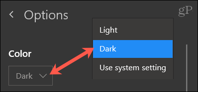 Wählen Sie Farbe, Dunkel für OneNote Windows 10