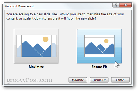 Skalieren Sie die Powerpoint 2013-Funktion für das neue Seitenverhältnis