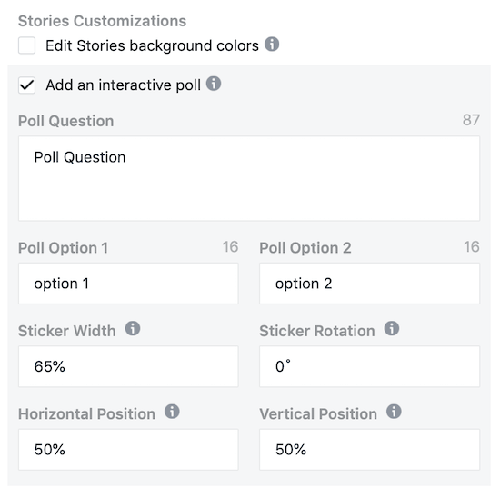 Option zum Hinzufügen einer interaktiven Umfrage zur Instagram Stories-Anzeige im Facebook Ads Manager