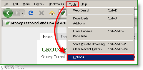 Screenshot: Firefox-Tools, Optionsmenü