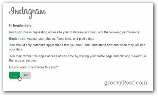 instaport instagram erlaubt den Zugriff