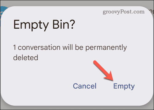 Bestätigen Sie, dass Sie den Gmail-Papierkorb auf dem Mobilgerät leeren möchten