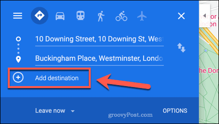 Hinzufügen eines neuen Ziels zu einer Google Maps-Routenkarte