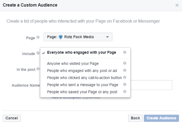Erstellen Sie benutzerdefinierte Zielgruppen basierend auf Personen, die mit Ihrer Facebook-Seite interagiert haben.