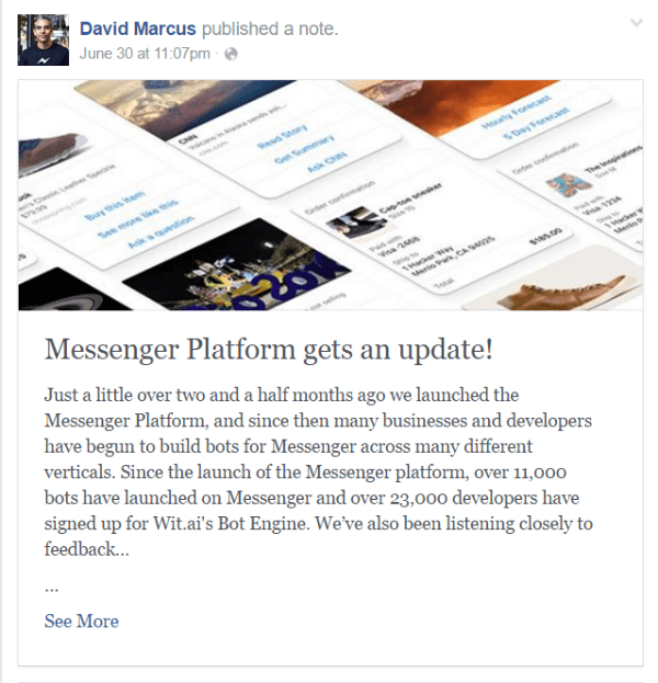 Facebook Messenger Bot Update