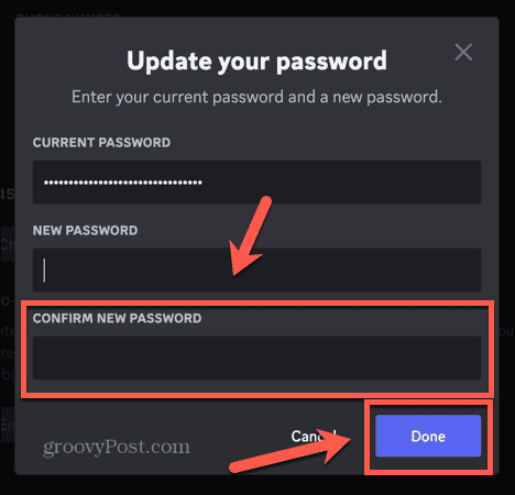 Discord neues Passwort bestätigen