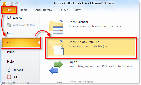 Öffnen Sie Ihren Ordner, der Ihre Archiv-pst-Datei von Outlook 2010 enthält