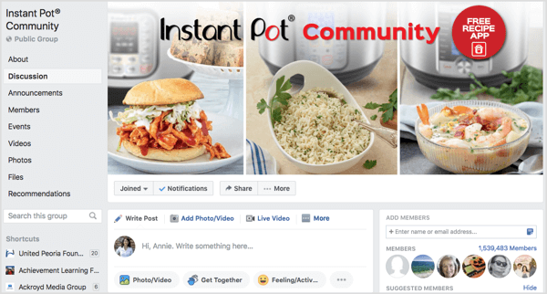 Facebook-Gruppe der Instant Pot Community mit mehr als einer Million Mitgliedern.