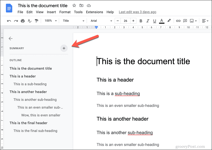 Gliederung des Google Docs-Dokuments