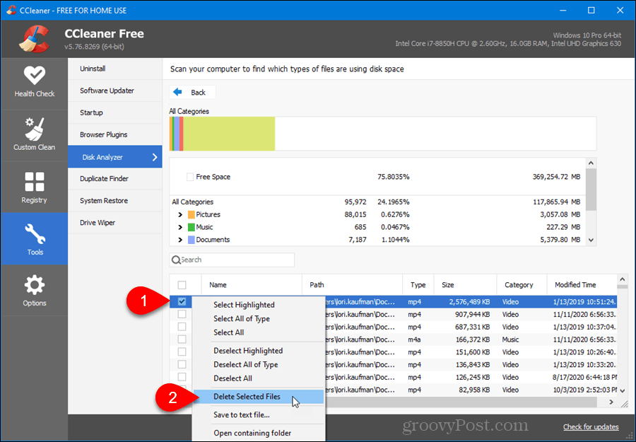 Disk Analyzer führt zu CCleaner