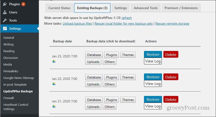 updraftplus WordPress-Backups