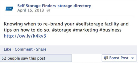 Self Storage Finder Facebook Text Update