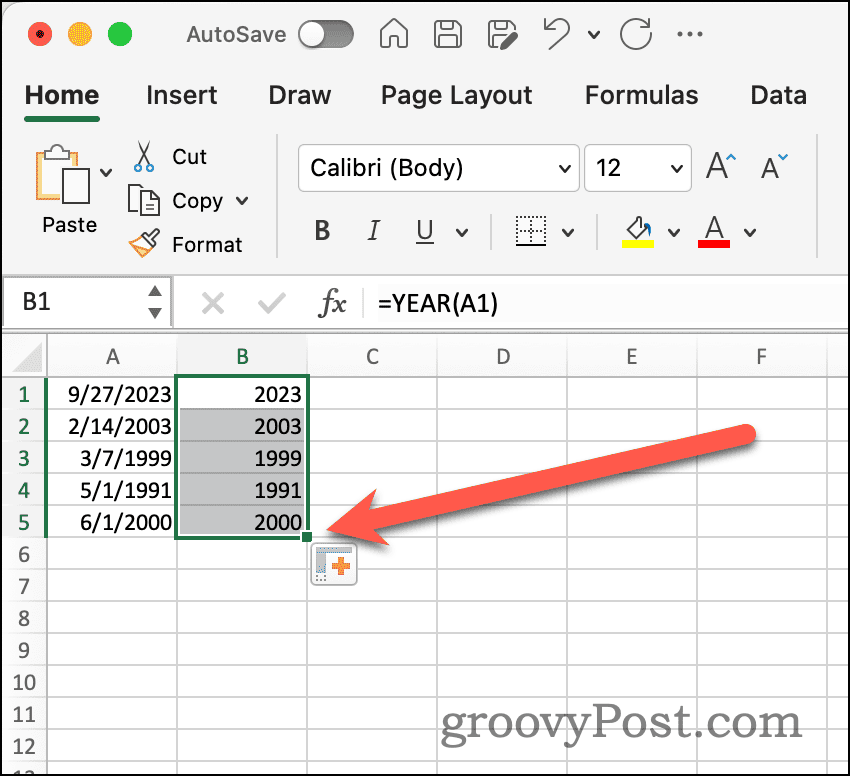 Autofill-Handle in Excel