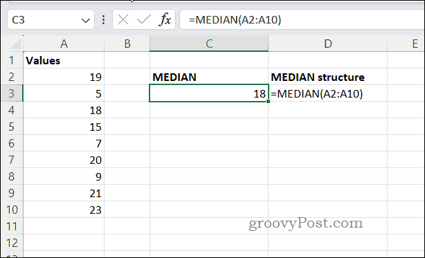 Beispiel MEDIAN-Ergebnis in Excel