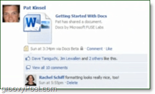 docs.com wird im Facebook-Newsfeed angezeigt