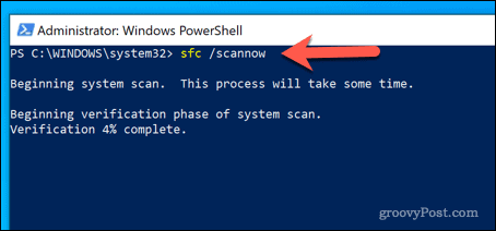 Ausführen des SFC-Tools in Windows PowerShell