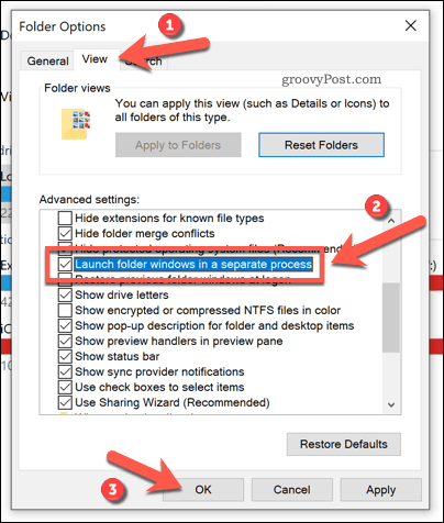 Ändern der Windows Explorer-Einstellungen zur Verwendung einzelner Prozesse