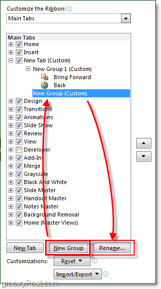 Benennen Sie Registerkarten und Gruppen in der Multifunktionsleiste in Office 2010 um