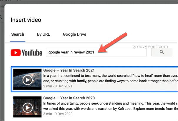 Suche nach einem Video in Google Sheets