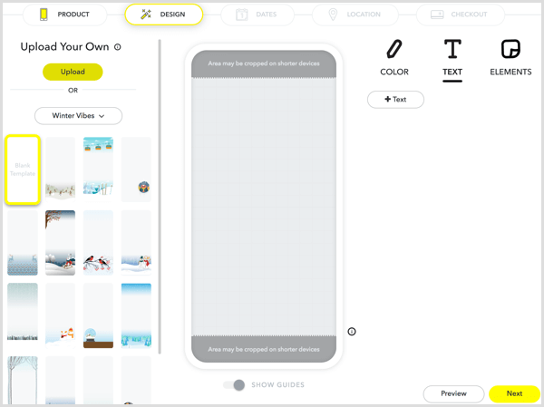 Laden Sie zum Entwerfen Ihres Filters Ihre Grafiken hoch oder erstellen Sie Grafiken mit den Tools von Snapchat.