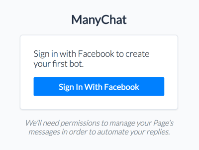 Melden Sie sich mit Ihrem Facebook-Konto bei ManyChat an.