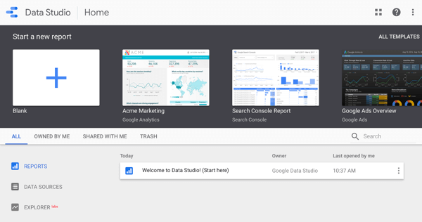 Verwenden Sie Google Data Studio, Schritt 1.