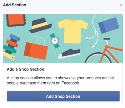Facebook Shop-Bereich hinzufügen Schaltfläche