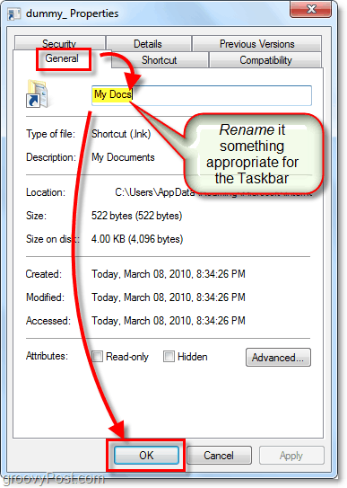Benennen Sie eine Taskleistenverknüpfung in Windows 7 um