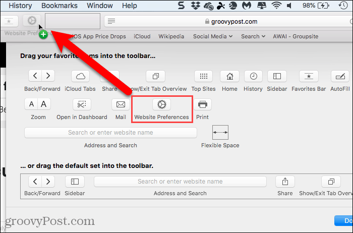 Fügen Sie der Symbolleiste in Safari für Mac die Schaltfläche Websiteeinstellungen hinzu