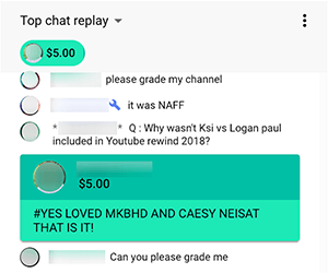 Dies ist ein Screenshot eines Super-Chats von Nimmin Live, einer YouTube-Live-Show, die von Nick Nimmin und seinem Bruder Dee Nimmin moderiert wird. Der Zuschauer gab $ 5,00 und kommentierte "#Yes Loved MKBHD und Caesy Neisat, das ist es!"