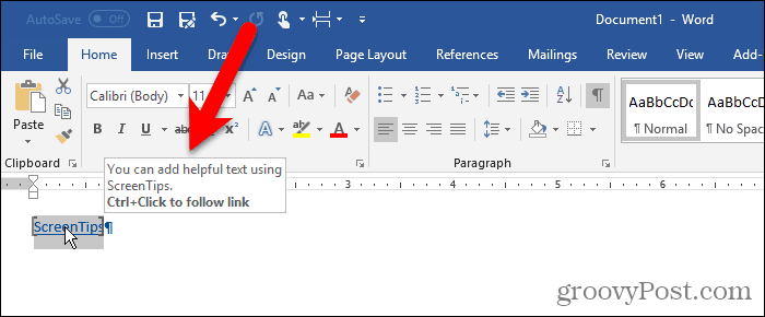 Benutzerdefinierte QuickInfo für Text in Word