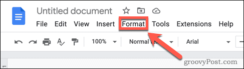 Öffnen Sie das Formatmenü in Google Docs