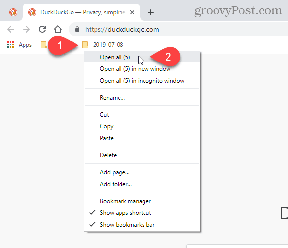 Wählen Sie Alle öffnen (X) in Chrome